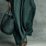 Women's Loose Cotton And Linen Blend Shoulder Embroidery Half-high Collar Long-sleeved Maxi Dress