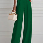 High Waisted Straight Leg Pleated Solid Color Split-Joint Pants Trousers