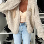Explore Autumn Knit Open Front Long Balloon Sleeve Loose Cardigan