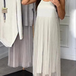 Jensine Pleated Tulle Tank Loose Midi Dress