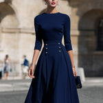 Structured Waist Button-Detail Midi Dress