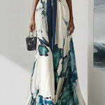 Batwing Sleeves Loose Printed Tied Waist V-Neck Evening Dresses Maxi Dresses