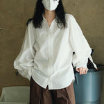 Casual Loose Puff Sleeves Solid Color Lapel Blouses