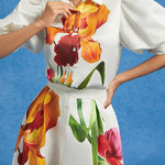 Loose Puff Sleeves Floral Printed Pleated Split-Joint Lapel Blouses&Shirts Tops
