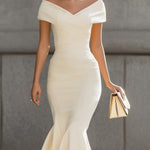 Ivory Off-the-Shoulder Mermaid Midi Dress