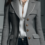 Classic Grey Houndstooth Wool Long Coat