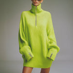 Casual Loose-fitting Green Knitted Mini Dress