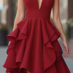 Sleeveless Ruffled V-Neck A-Line Dress