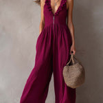 Retro Ruffled Zipper Low-waist Knitted Jumpsuit