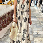 Elegant Sleeveless Mid Length Bohemian Print Dress