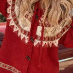 Christmas Fireplace Patterned Cardigan with Fur