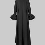 Flared Sleeves Pleated Solid Color Split-Joint Lapel Maxi Dresses Shirt Dress
