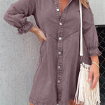 New Washed Denim Puff Sleeve Dress