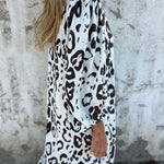 Leopard Print V-neck Pullover Long-sleeved Loose Dress