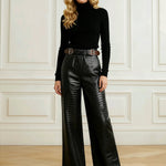 Loose Wide Leg Crocodile Texture Leather Loop Pants