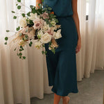 Perfectly Yours High Neck Elastic Waist Satin Drape Maxi Dress