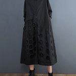 A-Line Long Sleeves Asymmetric Hollow Polka-Dot Solid Color Lapel Midi Dresses