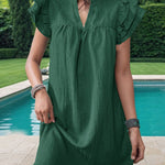 A-Line Loose Ruffled Solid Color Stand Collar Mini Dresses