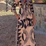Unique Print V-Neck Tie Loose Pocket Casual Maxi Dress