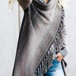 Mid-length slim-fitting fashionable fringed striped jacket