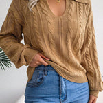 Casual Lapel Twist Long Sleeve Knit Sweater
