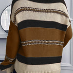 Peach Blossom Striped Pattern Knit V Neck Sweater