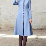 A-Line Bodycon Asymmetric Pleated Pockets Solid Color Split-Joint Stand Collar Midi Dresses