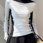 Long Sleeves Skinny Contrast Color Split-Joint High Neck T-Shirts Tops