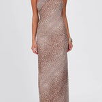 Slant-shoulder Leopard Print Halter Back Maxi Dress