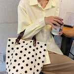 Vintage Canvas Polka-Dot Printed Makeup Tote Bag Bucket Bag