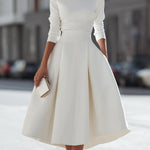Long Sleeve High-Neck Top And Midi Skirt Two-Piece Set