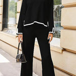 Tanming Long Sleeved Knitted and Wide Leg Pants Two Piece Set