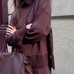 Double Soft Turtleneck Side Zipper Sweatshirt and Elastic Waist Pocketed Loose Pants Set