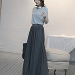Casual Solid Color Elasticity Waist Pleated Skirts