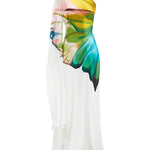 Long Sleeves Loose Asymmetric Flower Print One-Shoulder Maxi Dresses