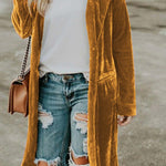 Casual Velvet Lapel Pocket Long Coat