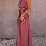 Such A Vibe High Neck Satin Drape Maxi Skirt Set