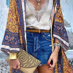 College Print Patchwork Cardigan Collar Outerwear