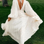Wedding Guests Pleated Textured Chiffon Fabric Balloon Sleeve Open Back Maxi Dress