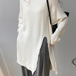Original Irregular 5 Colors Split-Side Round-Neck Long Sleeves Sweater Top