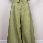 High Waisted Loose Drawstring Pleated Solid Color Split-Joint Pants Trousers