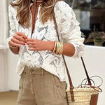Fashion Knitted Hollow Crochet Lace Long Sleeve Shirt Top