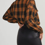 PETALUMA COTTON BLEND PLAID BUTTON DOWN TOP
