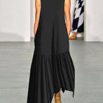 A-line Loose Solid Color Split-Joint Round-neck Maxi Dresses