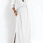 Ultimate Comfort Elastic Waist Half Sleeve Pocketed Slit Maxi Dress