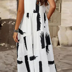 Panel Pocket Round Neck Neck Pleated Dress