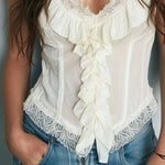Boho Romantic Ivory Lace Ruffled Corset Sleeveless Blouse