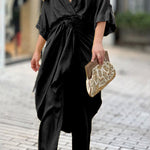 Solid color V-neck high waist V-neck temperament elegant fashion casual suit