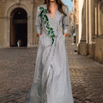 A-Line Loose Asymmetric Split-Joint Striped V-Neck Maxi Dresses Shirt Dress