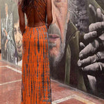 Modern Day Tie-dye Print Back Lace-up Stretch Maxi Dress